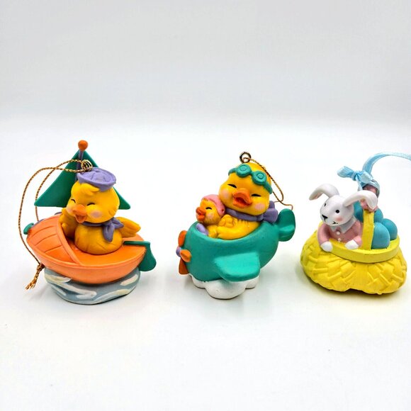Easter Hanging Ornaments Duck Boat Chick Plane Rabbit Basket Eggs Lot Of 3 Read - Picture 1 of 9
